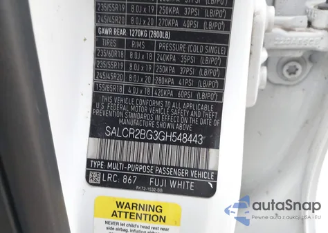 2016 Land Rover Discovery Sport Hse z USA, uszkodzony, nr VIN SALCR2BG3GH548443